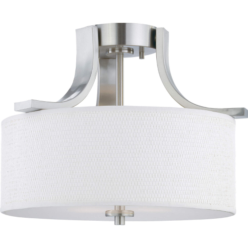 Pendenza 15.25"W 2 Light Flush Mount in Brushed Nickel & White Glass