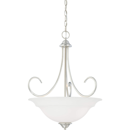 Bella 20"W 3 Light Pendant in Brushed Nickel & White Frosted Glass