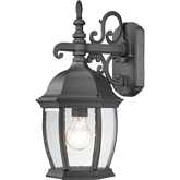 Covington 16"H 1 Light Outdoor Wall Sconce in Black Metal & Seeded Glass