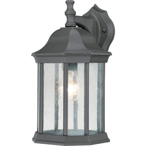 Hawthorne 14"H 1 Light Outdoor Wall Sconce in Black & Seeded Glass