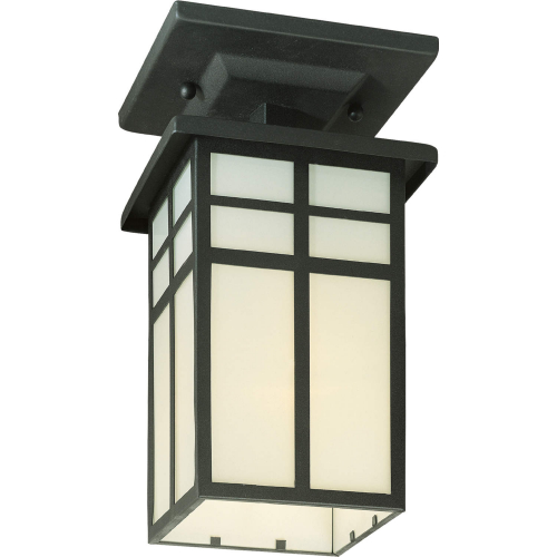 Mission 5.5"W 1 Light Outdoor Flush Mount in Black & White Glass