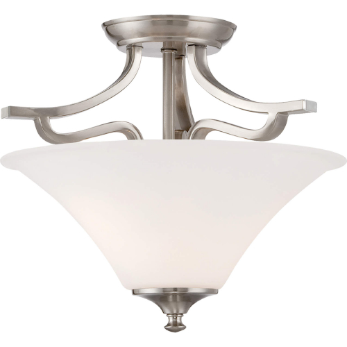 Treme 13"W 2 Light Semi Flush Mount in Brushed Nickel & White Etched Glass