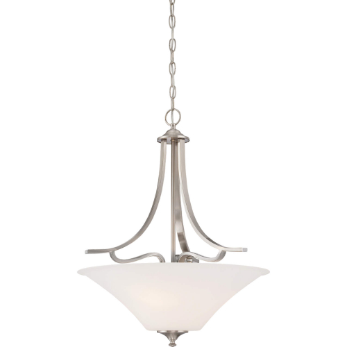 Treme 20"W 3 Light Pendant in Brushed Nickel & White Etched Glass