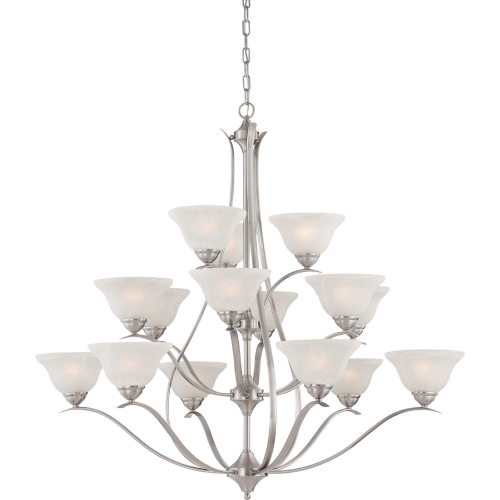 Prestige 48"W 15 Light Chandelier in Brushed Nickel & White Alabaster Glass