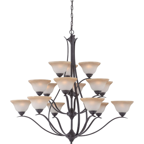 Prestige 15 Light Chandelier in Sable Bronze & Cognac Edged Glass