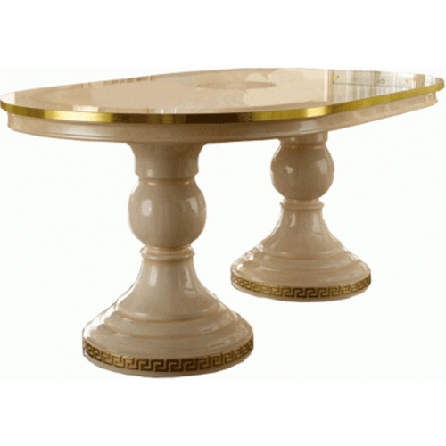 Aida 73" Extension Double Pedestal Dining Table in High Gloss Ivory & Gold