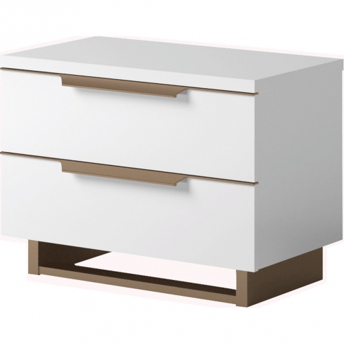 Smart Nightstand in High Gloss White & Gold Finish