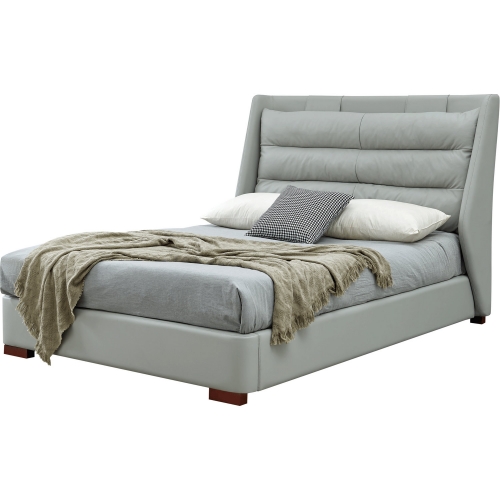 Lego Full Storage Bed in Channel Tufted Light Grey Leather