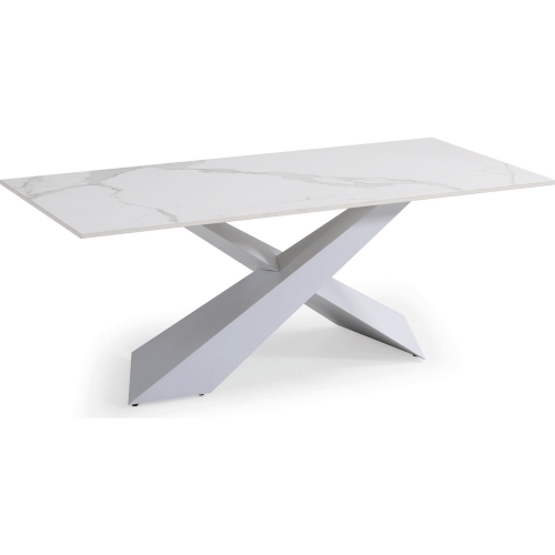 6046 Coffee Table in Marble Look White Ceramic & White Metal