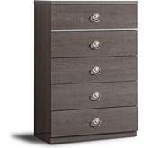 Nabucco 5 Drawer Chest in High Gloss Silver Birch Finish