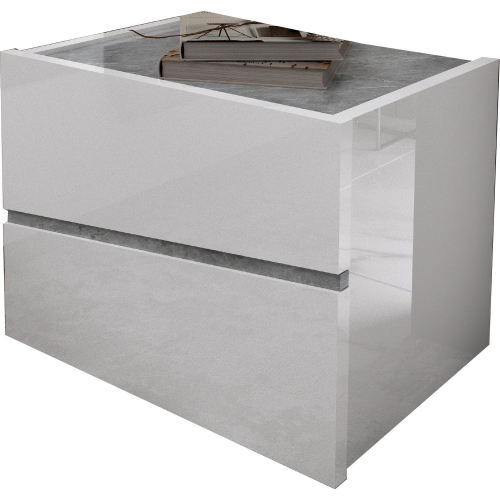 Alba Nightstand in High Gloss White & Marble Look