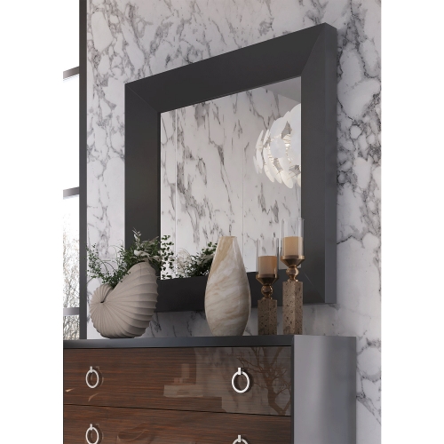 Emporio Mirror in Matte Black & High Gloss Wood Veneer