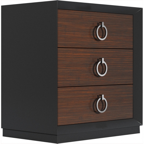 Emporio 3 Drawer Nightstand in Matte Black & High Gloss Wood Veneer