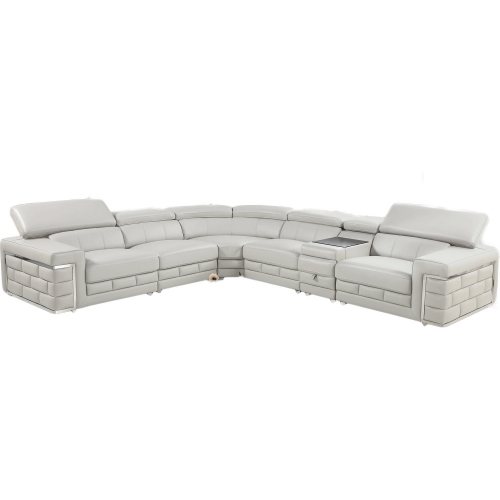 378 Sectional Sofa w/ Console in Light Grey Top Grain Leather