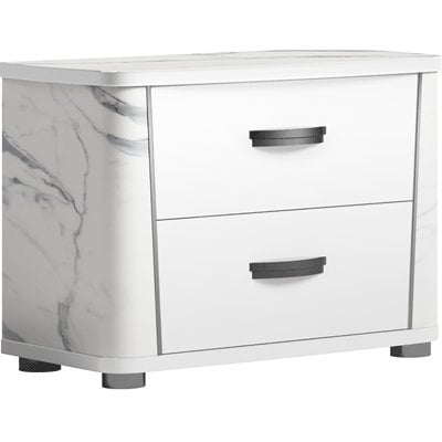 Anna Nightstand in Gloss White, Grey & Silver