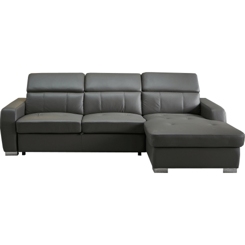 1822 Sectional Sleeper Sofa w/ Right Chaise in Grey Top Grain Leather