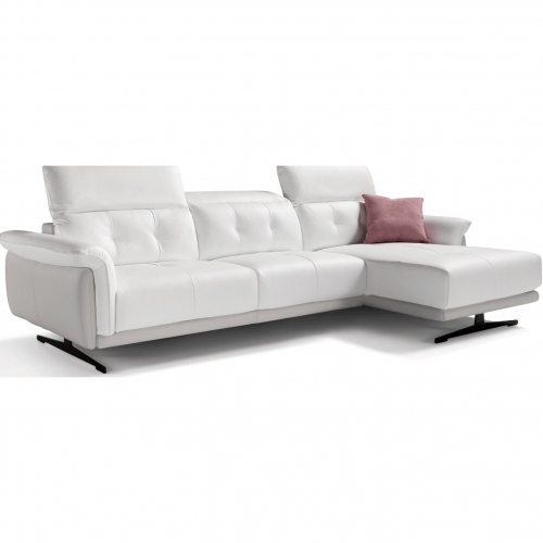 Sofia Sectional Sofa w/ Right Chaise in White & Grey Top Grain Leather