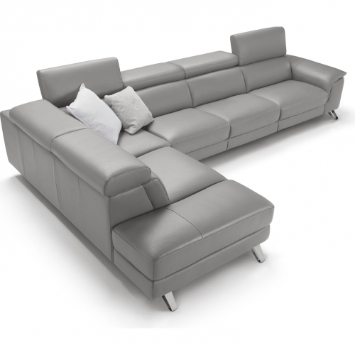 Denver Sectional Sofa w/ Left Chaise & 1 Recliner in Grey Top Grain Leather