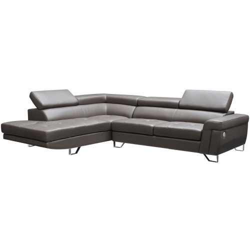 1807 Sectional Sofa w/ Left Chaise in Dark Grey Silver Top Grain Leather