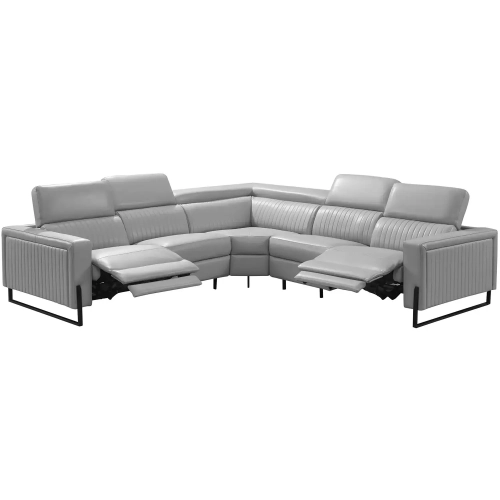 2787 Power Recline Sectional Sofa in Grey Top Grain Leather