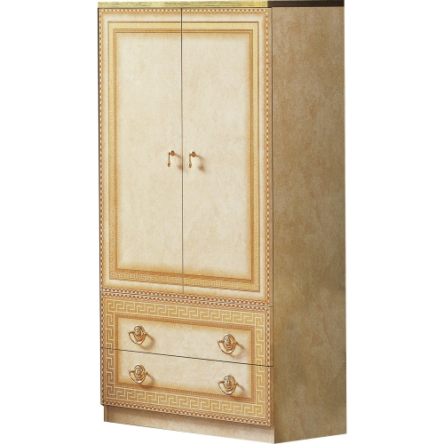 Aida 2 Door Wardrobe in High Gloss Ivory & Gold