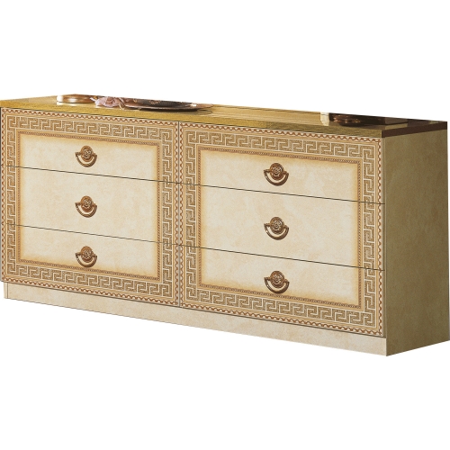 Aida Double Dresser in High Gloss Ivory & Gold