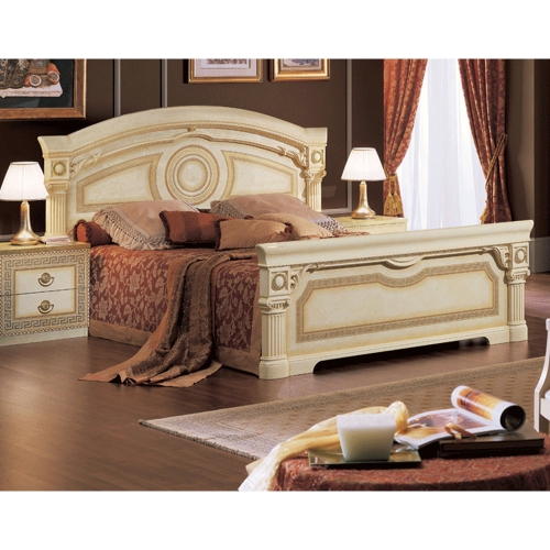 Aida King Panel Bed in High Gloss Ivory & Gold