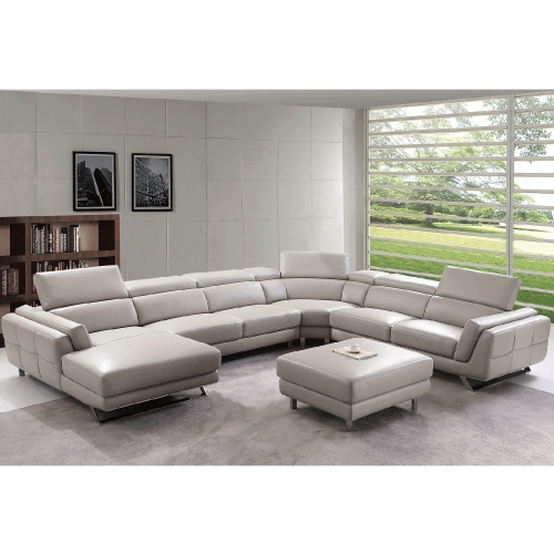 582 Sectional Sofa w/ Left Chaise in Light Grey Top Grain Leather