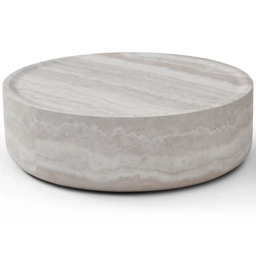 6155 Round Coffee Table in Sand Light Beige Marble Look Fiberglass