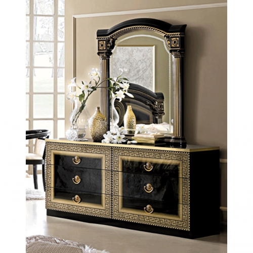 Aida Double Dresser in High Gloss Black & Gold