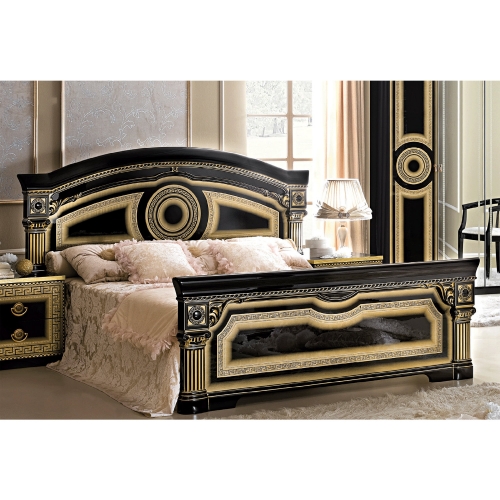 Aida King Bed in High Gloss Black & Gold