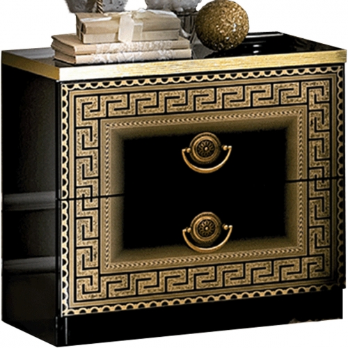 Aida Nightstand in High Gloss Black & Gold (Set of 2)