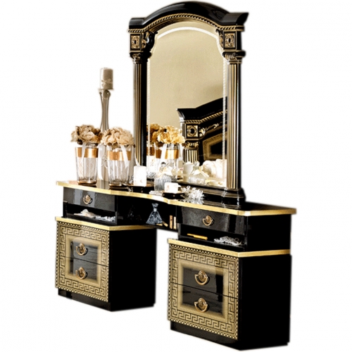 Aida Vanity Dresser in High Gloss Black & Gold