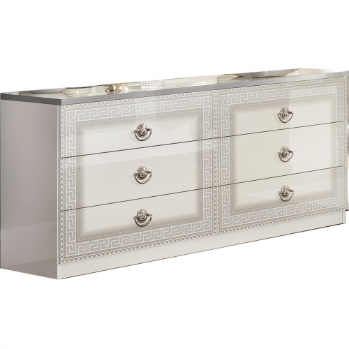 Aida Double Dresser in High Gloss White & Silver