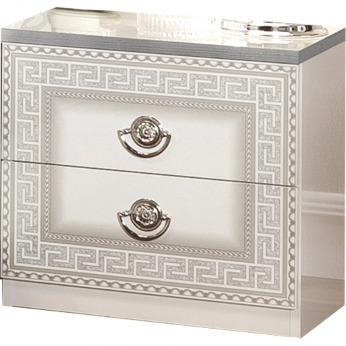 Aida Nightstand in High Gloss White & Silver (Set of 2)