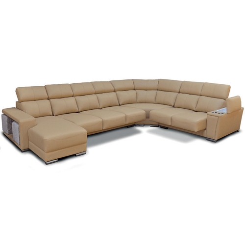 8312 Sectional Sofa w/ Left Facing Chaise in Khaki Italian Leather