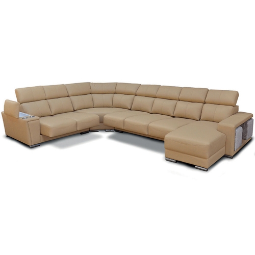 8312 Sectional Sofa w/ Right Facing Chaise in Khaki Italian Leather