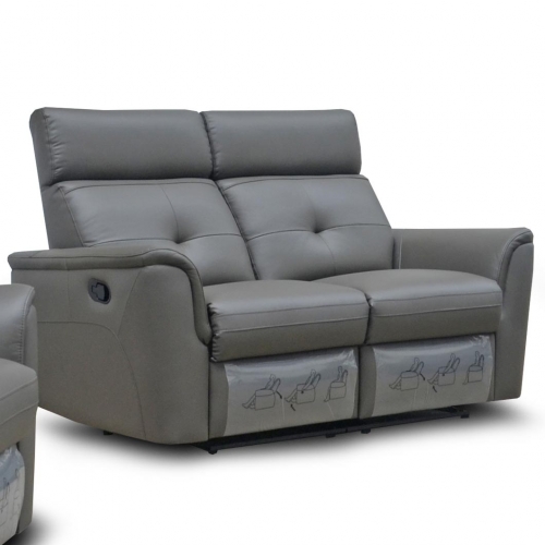 8501 Manual Loveseat w/ 2 Recliners in Grey Italian Leather