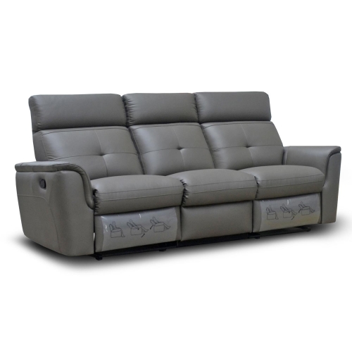 8501 Manual Sofa w/ 2 Recliners in Grey Italian Leather