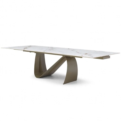 9087 83" Ext Dining Table in Champagne Bronze Ceramic & Champagne Metal
