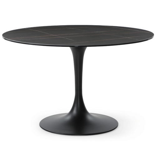 9088 47" Round Dining Table in Black & Dark Grey Marble Look Ceramic