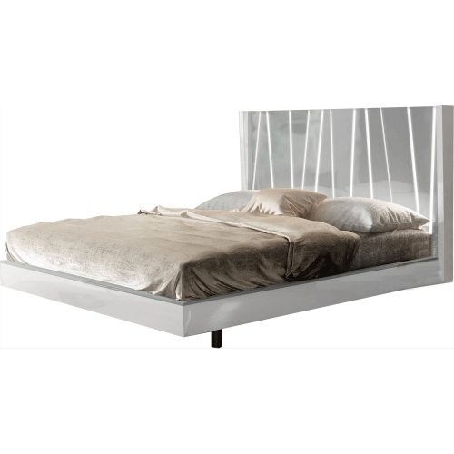 Ronda Dali King Bed w/ Light in High Gloss White & Grey Finish