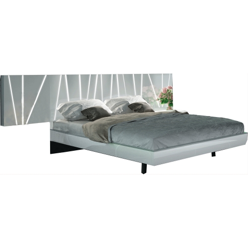 Ronda Salvador King Bed w/ Light in High Gloss White & Grey Finish