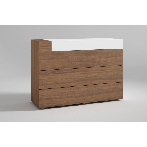 Mar Single Dresser in Walnut Finish Wood Veneer & High Gloss White