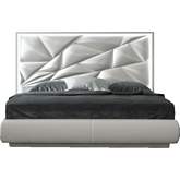 Kiu King Bed with Light in High Gloss White & White Eco Leather