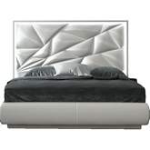 Kiu Queen Bed with Light in High Gloss White & White Eco Leather