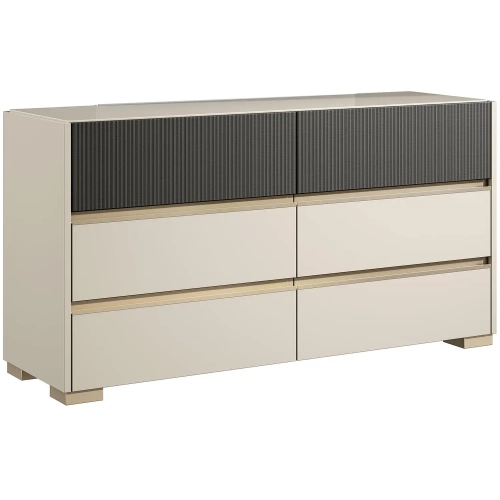 Alfa Double Dresser & Mirror in Gloss Light Beige, Gray & Champagne