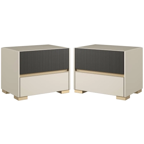 Alfa Nightstand in Gloss Light Beige, Gray & Champagne (Set of 2)