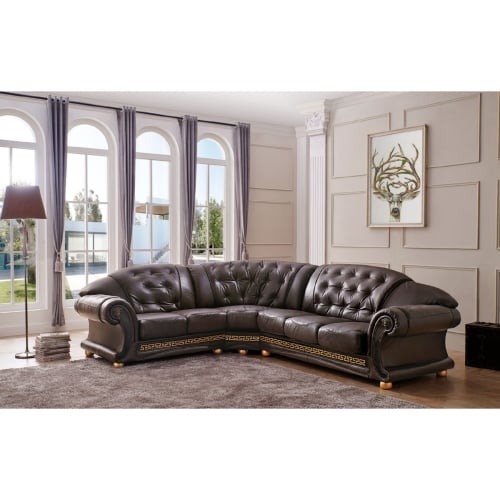 Apolo Sectional Sofa Left Facing in Brown Faux Croc Leather