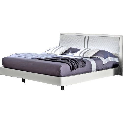 Dama Bianca Queen Bed in High Gloss White & White Fabric